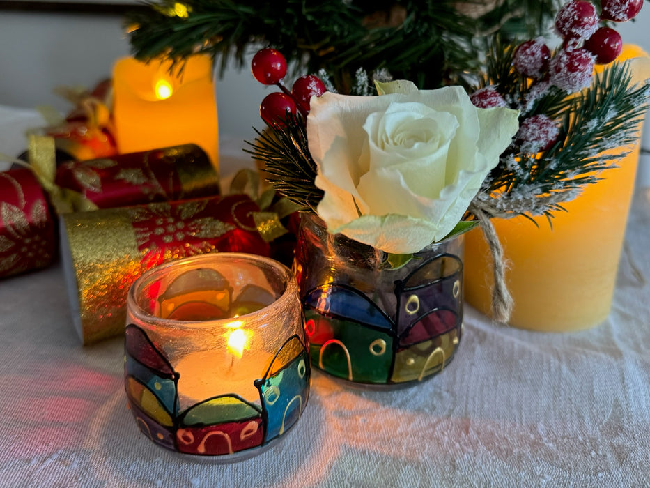 handmade tea lights in recycled glass from holy land